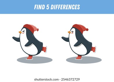 Find correct shadow of cute penguin. Educational logical game for kids. Christmas and new year game. Cartoon penguin in flat style. Vector
