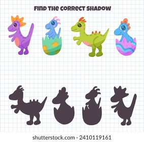 Find correct shadow for dinosaurs. Game for kids