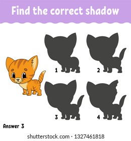 Find the correct shadow. Draw a line. Education developing worksheet. Game for kids. Activity page. Puzzle for children. Riddle for preschool. Isolated vector illustration. Cartoon style