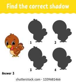 Find the correct shadow. Draw a line. Education developing worksheet. Game for kids. Activity page. Puzzle for children. Riddle for preschool. Isolated vector illustration. Cartoon style
