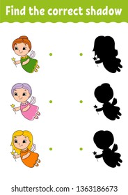 Find the correct shadow. Draw a line. Education developing worksheet. Game for kids. Activity page. Puzzle for children. Riddle for preschool. Isolated vector illustration. Cartoon style