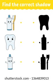 Find the correct shadow. Draw a line. Education developing worksheet. Game for kids. Activity page. Puzzle for children. Riddle for preschool. Isolated vector illustration. Cartoon style