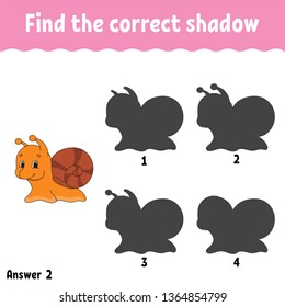 Find the correct shadow. Draw a line. Education developing worksheet. Game for kids. Activity page. Puzzle for children. Riddle for preschool. Isolated vector illustration. Cartoon style