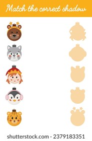 Find the correct shadow for each object. Christmas preschool worksheet activity, logical games for kids, skill play puzzle, education, kindergarten, homeschooling, pedagogic.