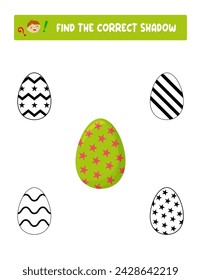Find the correct shadow. Easter eggs. Teaching children.