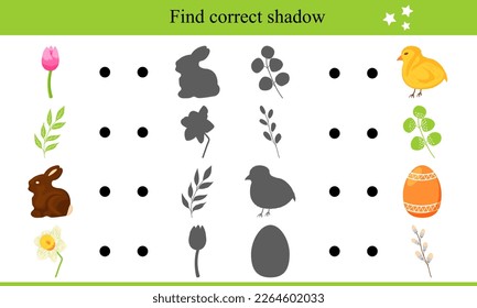 Find correct shadow for Easter elements. Educational game for children