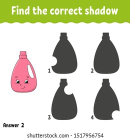 Find the correct shadow. Education developing worksheet. Matching game for kids. Activity page. Puzzle for children. Riddle for preschool. Cute character. Isolated vector illustration. Cartoon style.