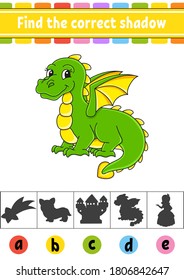 Find the correct shadow. Education developing worksheet. Activity page. Color game for children. Isolated vector illustration. Cartoon character.
