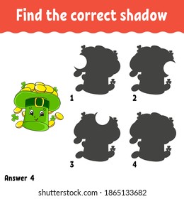 Find the correct shadow. Education developing worksheet. Matching game for kids. Activity page. Puzzle for children. Cartoon character. Isolated vector illustration. St. Patrick's day.