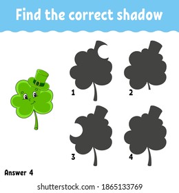Find the correct shadow. Education developing worksheet. Matching game for kids. Activity page. Puzzle for children. Cartoon character. Isolated vector illustration. St. Patrick's day.