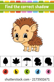 Find the correct shadow. Education developing worksheet. Activity page. Autumn theme. Color game for children. Isolated vector illustration. Cartoon character.