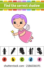 Find the correct shadow. Education developing worksheet. Activity page. Color game for children. Isolated vector illustration. Cartoon character.