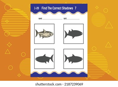 Find the correct shadow. Education developing worksheet. Matching game for kids.