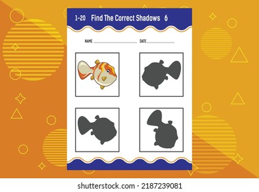 Find the correct shadow. Education developing worksheet. Matching game for kids.