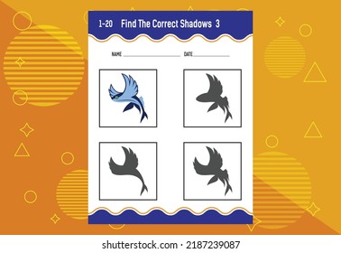 Find the correct shadow. Education developing worksheet. Matching game for kids.