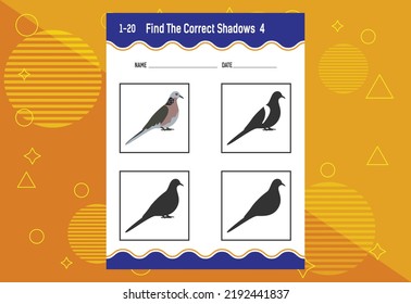 Find the correct shadow. Education developing worksheet. Matching game for kids.