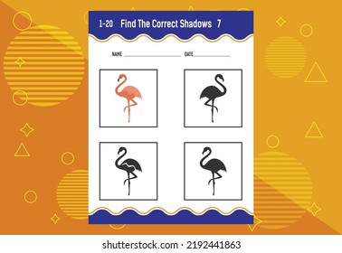 Find the correct shadow. Education developing worksheet. Matching game for kids.