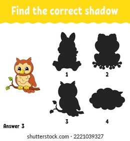 Find the correct shadow. Education developing worksheet. Matching game for kids. Activity page. Puzzle for children. cartoon character. Vector illustration.