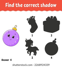 Find the correct shadow. Education developing worksheet. Matching game for kids. Activity page. Puzzle for children. cartoon character. Vector illustration.