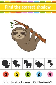 Find the correct shadow. Education developing worksheet. Activity page. Color game for children. Cartoon character. Vector illustration.