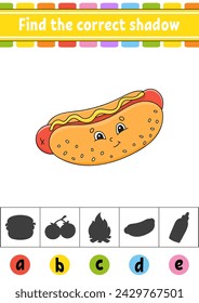 Find the correct shadow. Education developing worksheet. Activity page. Color game for children. Cartoon character. Vector illustration.