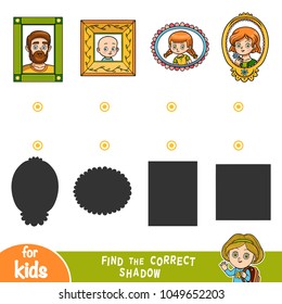 Find the correct shadow, education game for children. Match portraits by shape.