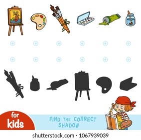 Find the correct shadow, education game for children. Cartoon objects for drawing