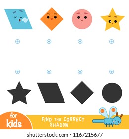 Find the correct shadow, education game for children. Geometric shapes - Circle, Star, Parallelogram, Rhombus