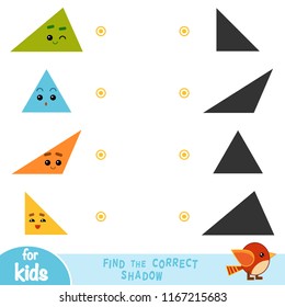 Find the correct shadow, education game for children. Geometric shapes - Triangles