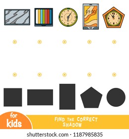 Find the correct shadow, education game for children, set of objects -Clock, TV, Smartphone