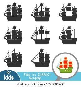 Find the correct shadow, education game for children, Sailing ship