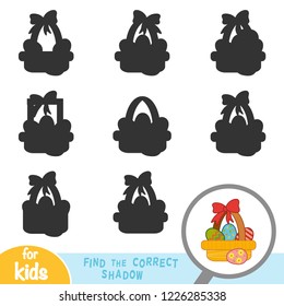 Find the correct shadow, education game for children, Easter basket with colored eggs