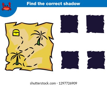 Find the correct shadow, education game for children. Set of cartoon pirate characters. Vector illustration.