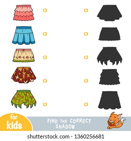 Find the correct shadow, education game for children, set of skirts