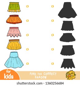 Find the correct shadow, education game for children, set of skirts