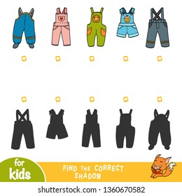 Find the correct shadow, education game for children, set of dungarees