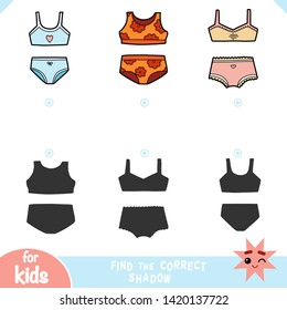 Find the correct shadow, education game for children, Set of cartoon underwear