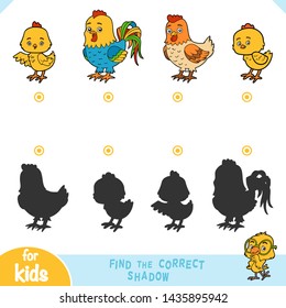 Find the correct shadow, education game for children, set of Chicken