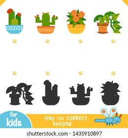 Find the correct shadow, education game for children, set of houseplants