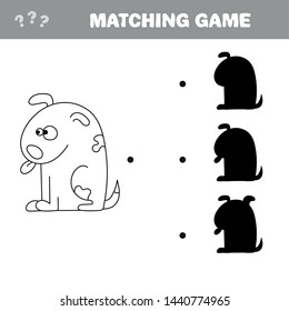 Find the correct shadow, education game for children - dog - vector