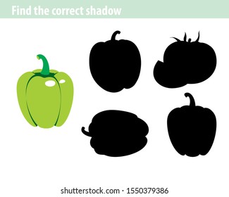 Find the correct shadow. Education game for children. Pepper.