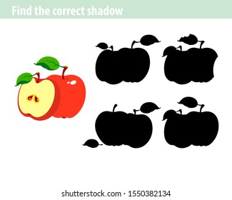 Find the correct shadow. Education game for children. Apple.