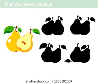 Find the correct shadow. Education game for children. Pear.