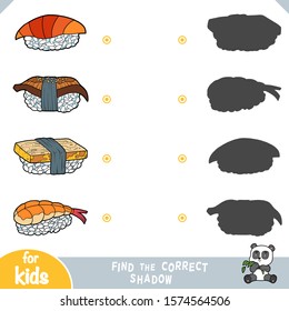 Find the correct shadow, education game for children. Set of sushi nigiri