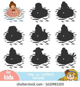 Find the correct shadow, education game for children, Girl and inflatable donut swimming ring