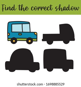 Find the correct shadow, education game for children. Educational worksheet for preschool kids.