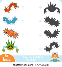 Find the correct shadow, education game for children. Set of cute bacteria and virus characters