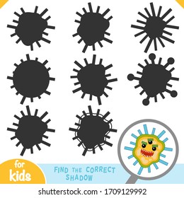 Encuentre la sombra correcta, juego educativo para niños, bacterias cutas y carácter de virus