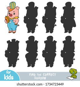 Find the correct shadow, education game for children, Cute pig with a sandwich