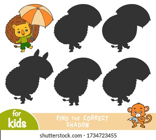 Finden Sie den richtigen Schatten, das Erziehungsspiel für Kinder, Cute Löwe und Regenschirm